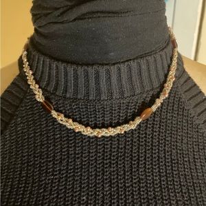 Braided Seed Bead 21" Necklace Rootbeer Brown Bean Seeds Silver Tone Clasp